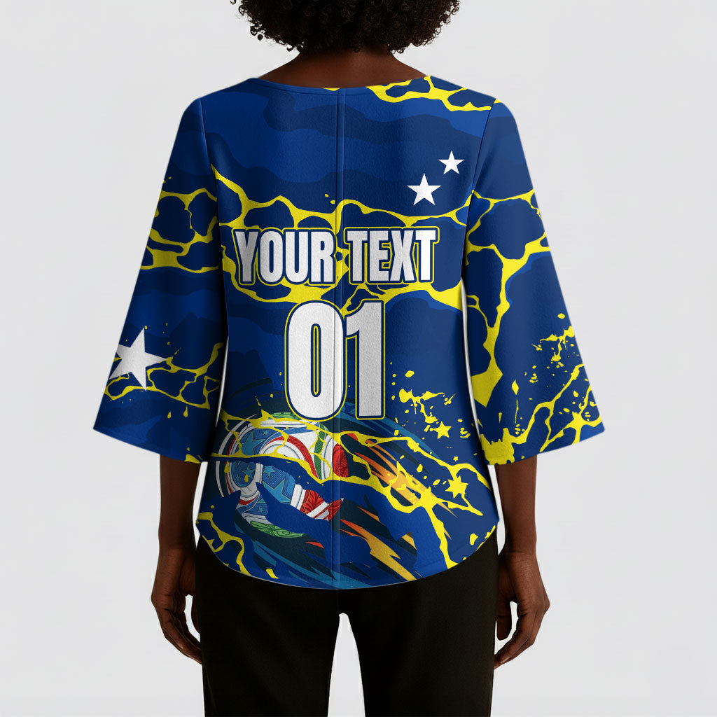 Personalized Curacao Football Kimono Sleeve Blouse Caribbean Splash Paint Soccer Graphic