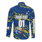 Personalized Curacao Football Long Sleeve Button Shirt Caribbean Splash Paint Soccer Graphic