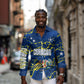 Personalized Curacao Football Long Sleeve Button Shirt Caribbean Splash Paint Soccer Graphic
