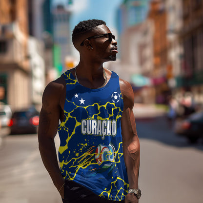 Personalized Curacao Football Men Tank Top Caribbean Splash Paint Soccer Graphic