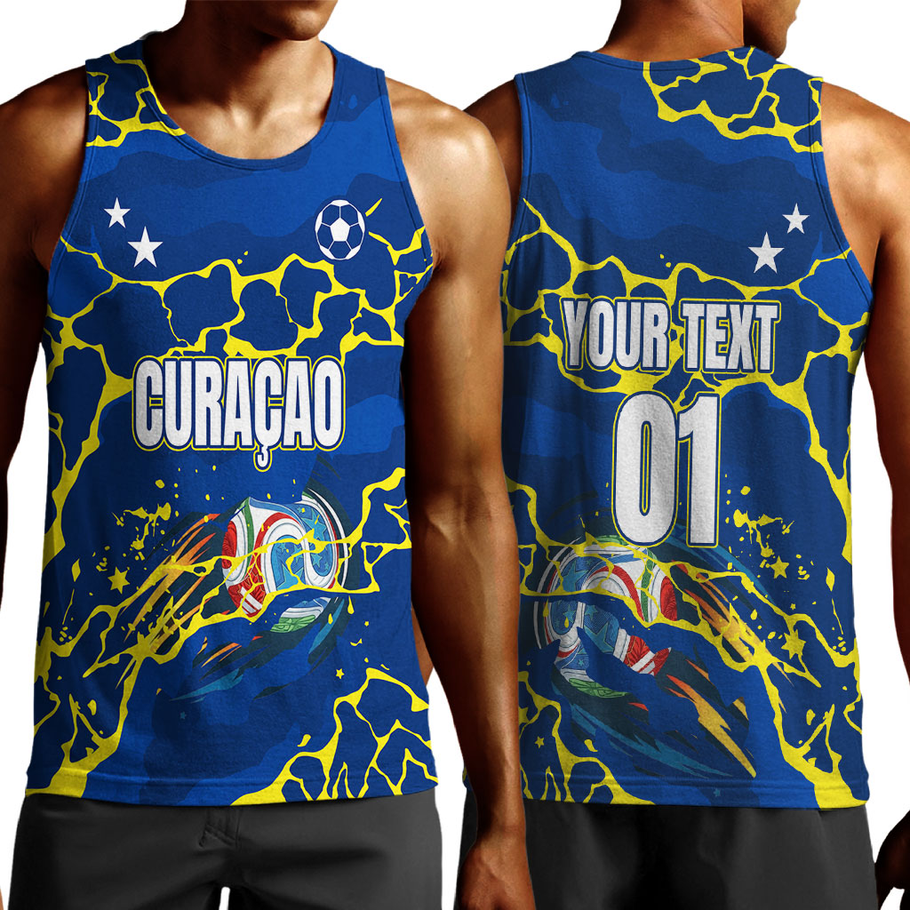 Personalized Curacao Football Men Tank Top Caribbean Splash Paint Soccer Graphic