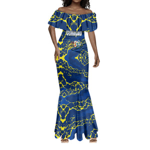 Personalized Curacao Football Mermaid Dress Caribbean Splash Paint Soccer Graphic