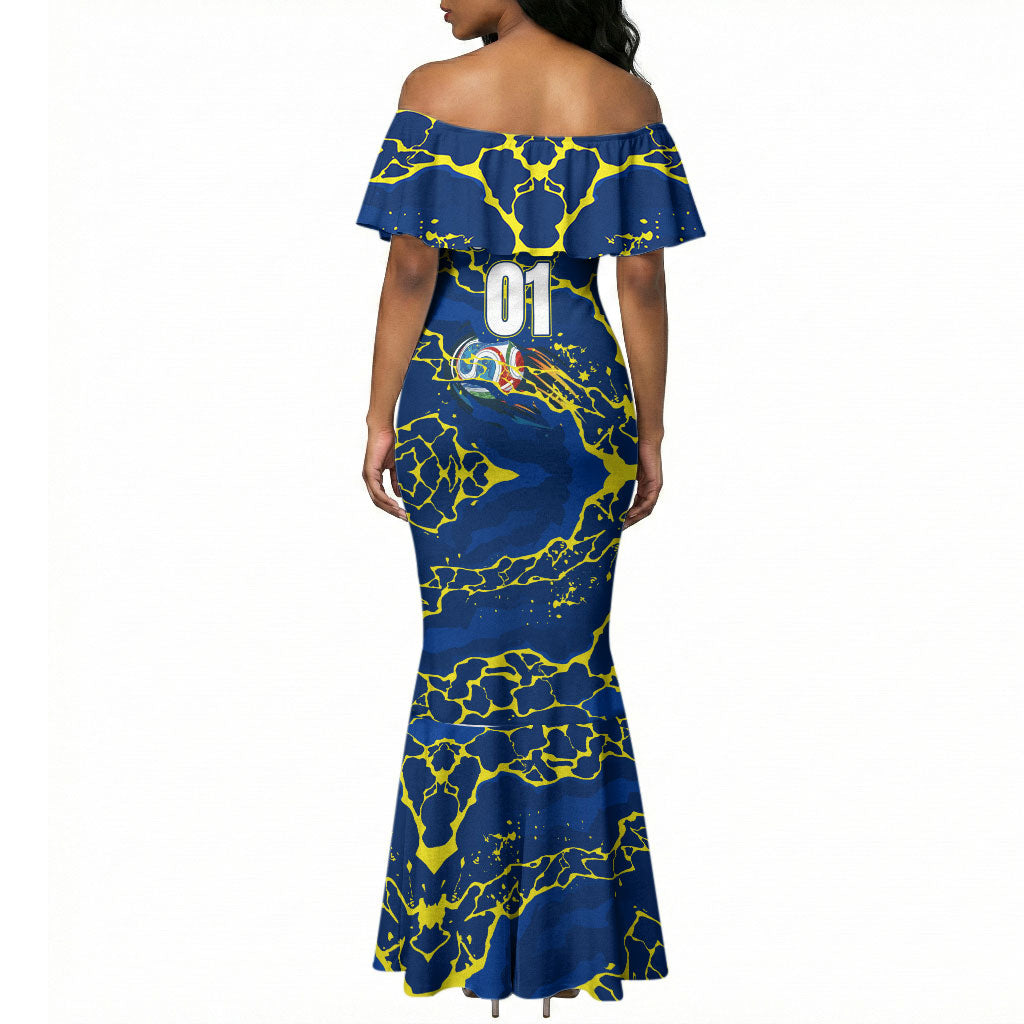 Personalized Curacao Football Mermaid Dress Caribbean Splash Paint Soccer Graphic