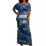 Personalized Curacao Football Off Shoulder Maxi Dress Caribbean Splash Paint Soccer Graphic