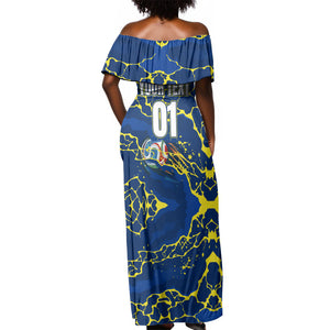 Personalized Curacao Football Off Shoulder Maxi Dress Caribbean Splash Paint Soccer Graphic