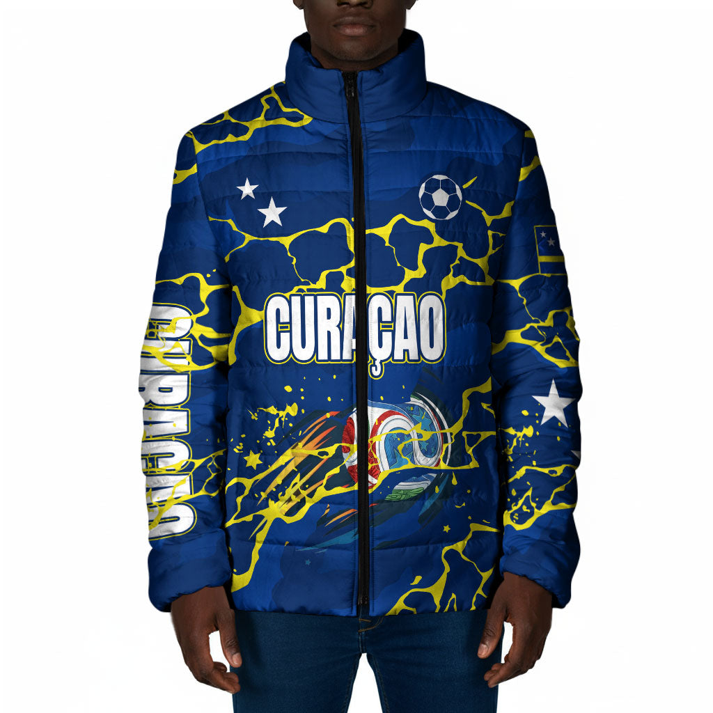 Personalized Curacao Football Padded Jacket Caribbean Splash Paint Soccer Graphic