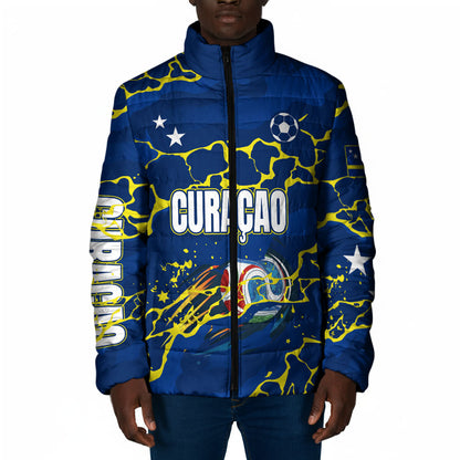 Personalized Curacao Football Padded Jacket Caribbean Splash Paint Soccer Graphic