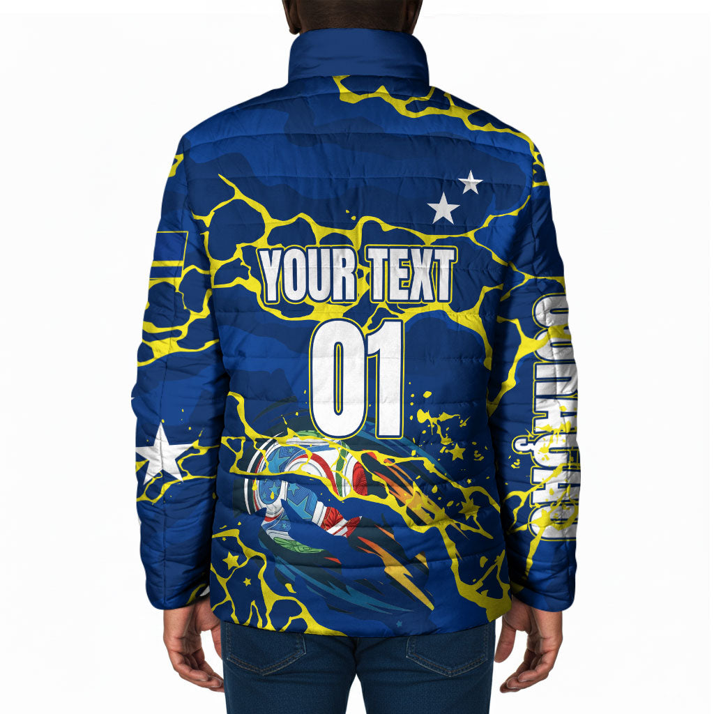 Personalized Curacao Football Padded Jacket Caribbean Splash Paint Soccer Graphic