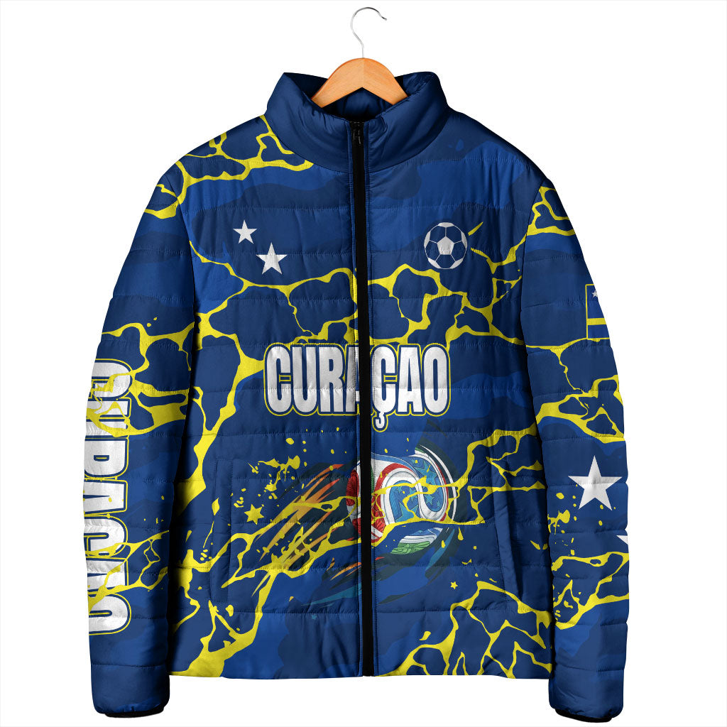 Personalized Curacao Football Padded Jacket Caribbean Splash Paint Soccer Graphic