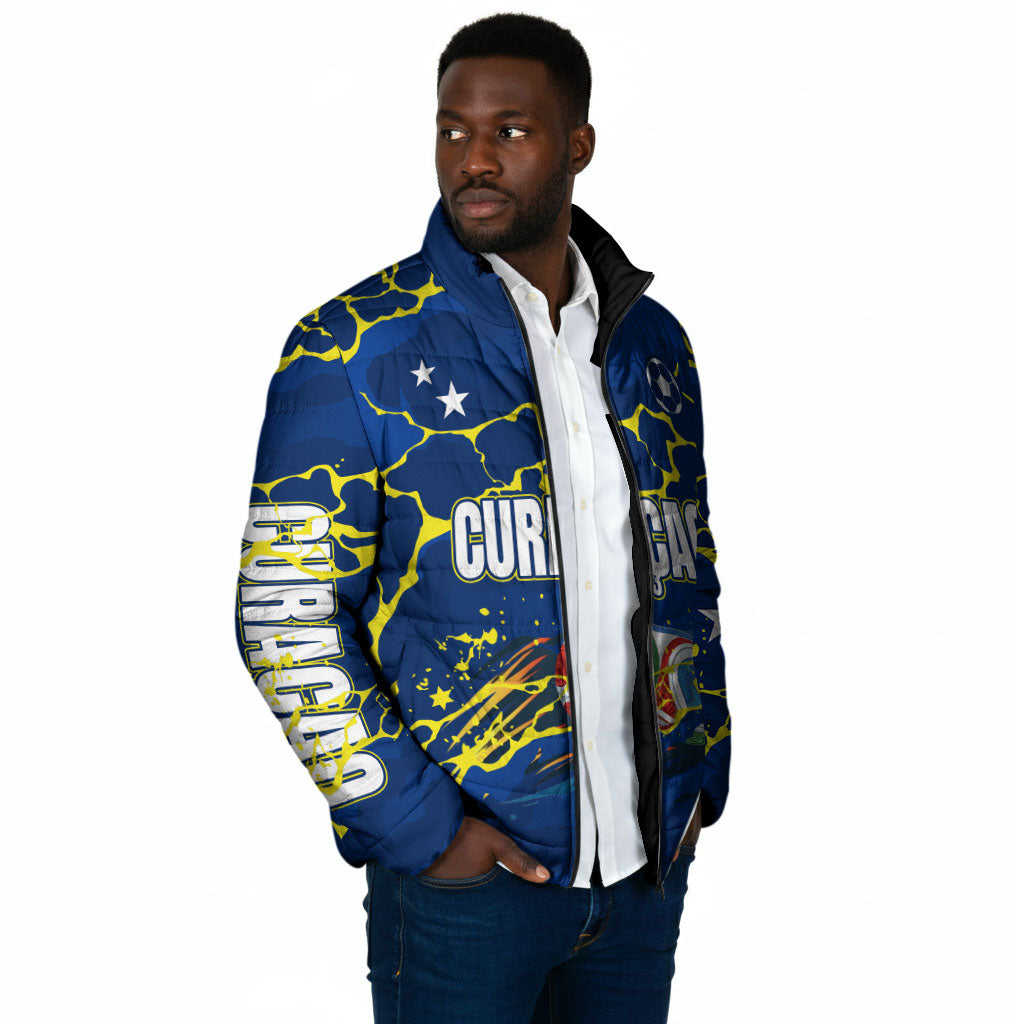 Personalized Curacao Football Padded Jacket Caribbean Splash Paint Soccer Graphic