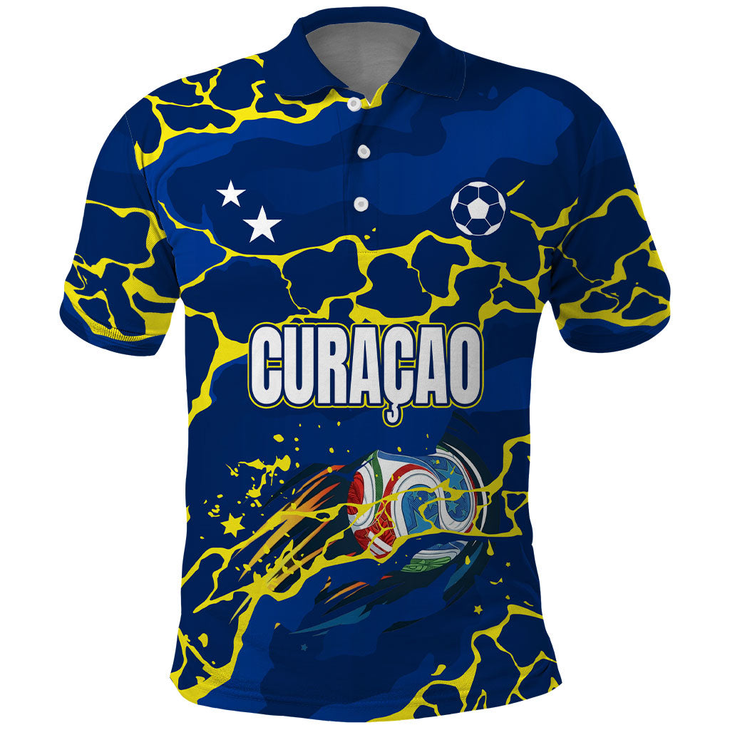 Personalized Curacao Football Polo Shirt Caribbean Splash Paint Soccer Graphic