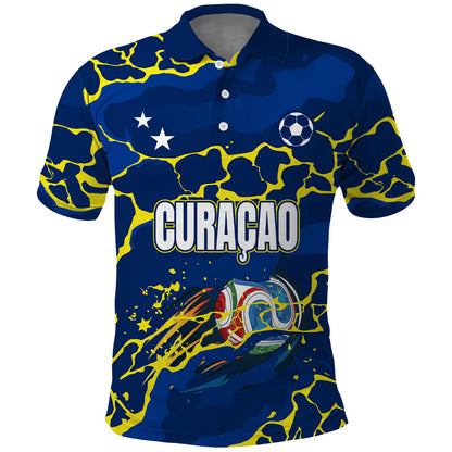 Personalized Curacao Football Polo Shirt Caribbean Splash Paint Soccer Graphic