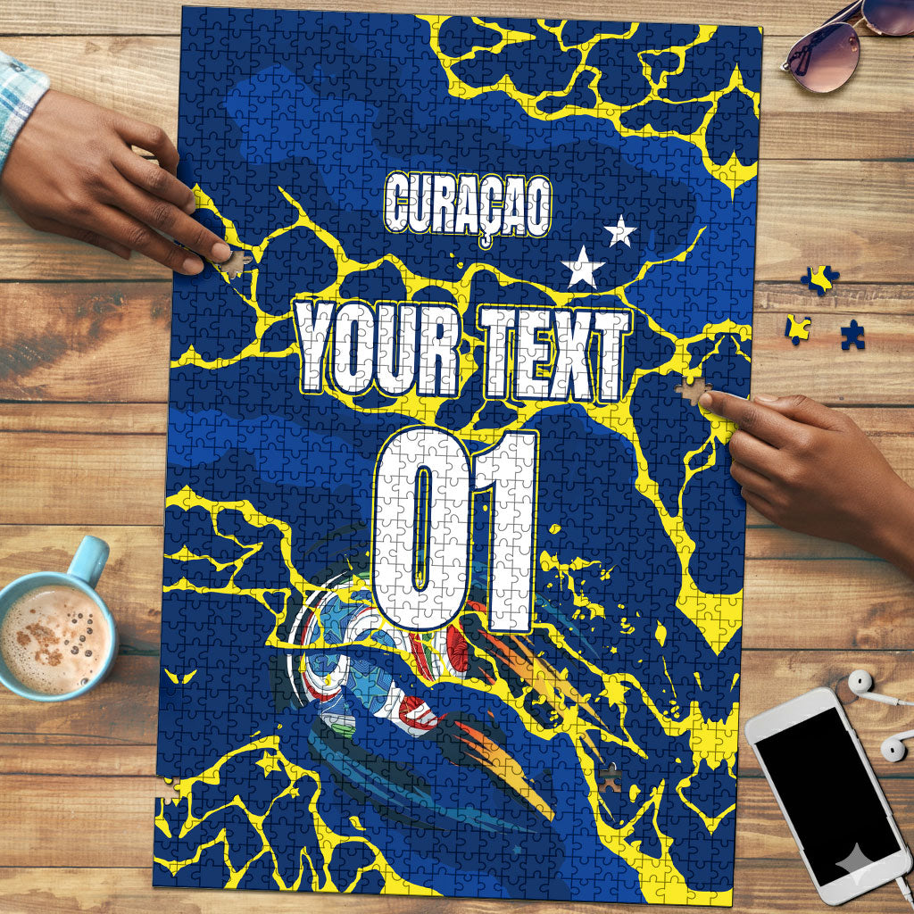 Personalized Curacao Football Puzzle Caribbean Splash Paint Soccer Graphic