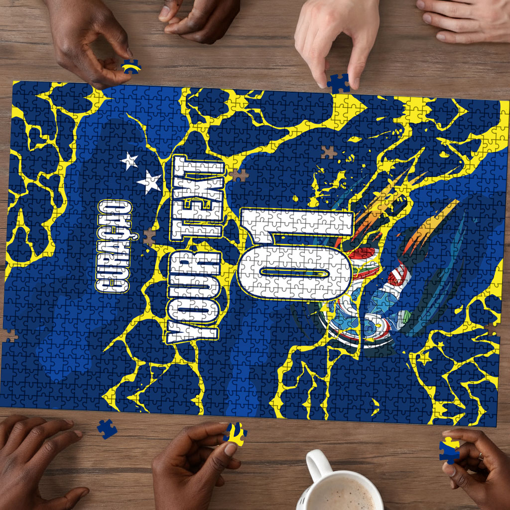Personalized Curacao Football Puzzle Caribbean Splash Paint Soccer Graphic