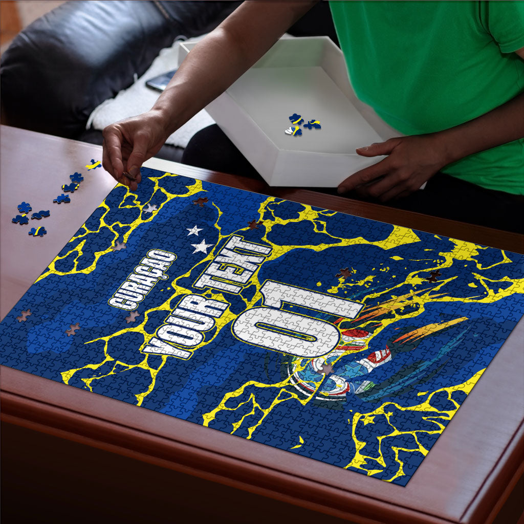Personalized Curacao Football Puzzle Caribbean Splash Paint Soccer Graphic