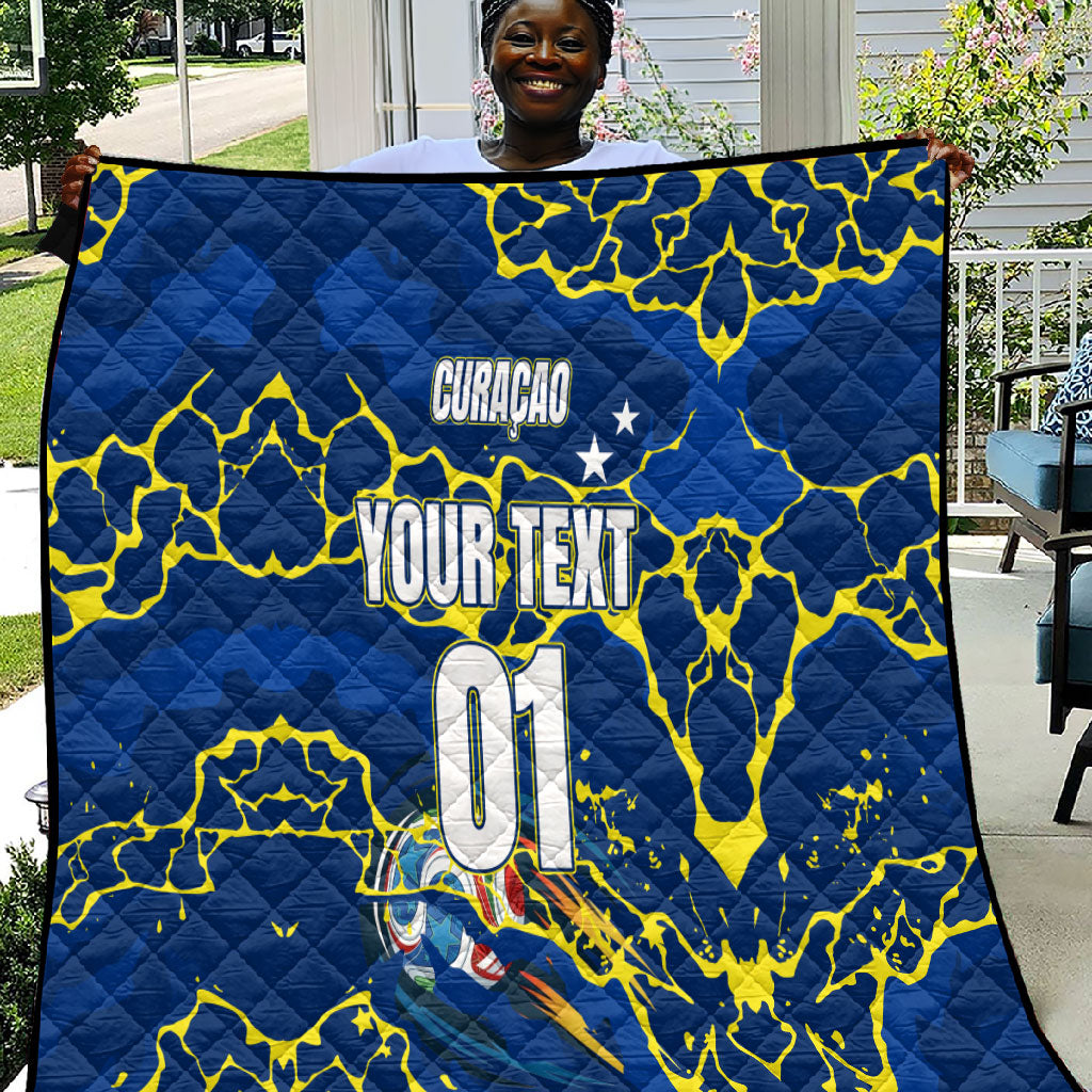 Personalized Curacao Football Quilt Caribbean Splash Paint Soccer Graphic