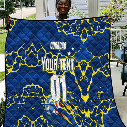 Personalized Curacao Football Quilt Caribbean Splash Paint Soccer Graphic