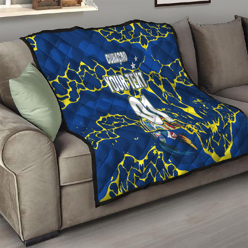 Personalized Curacao Football Quilt Caribbean Splash Paint Soccer Graphic
