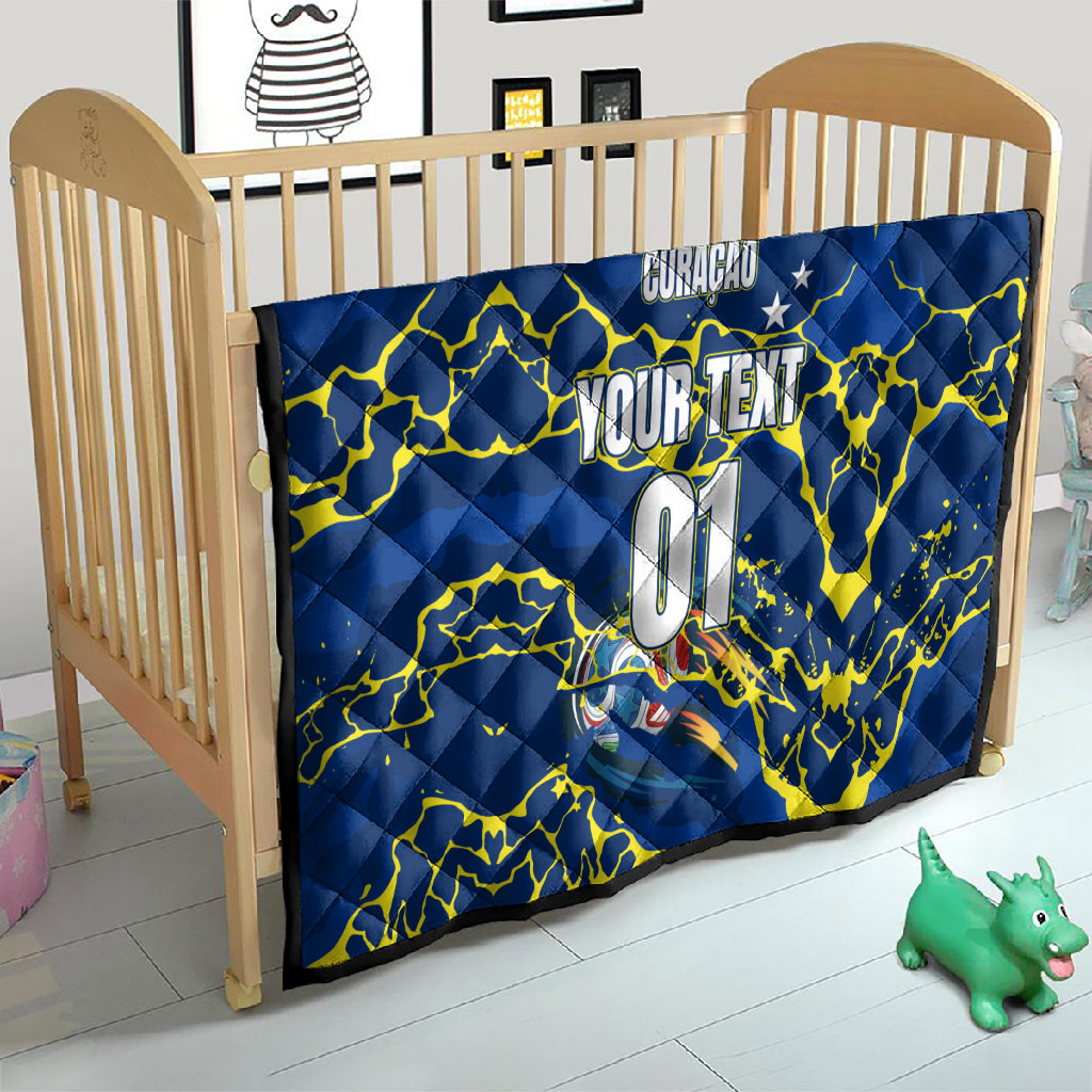 Personalized Curacao Football Quilt Caribbean Splash Paint Soccer Graphic