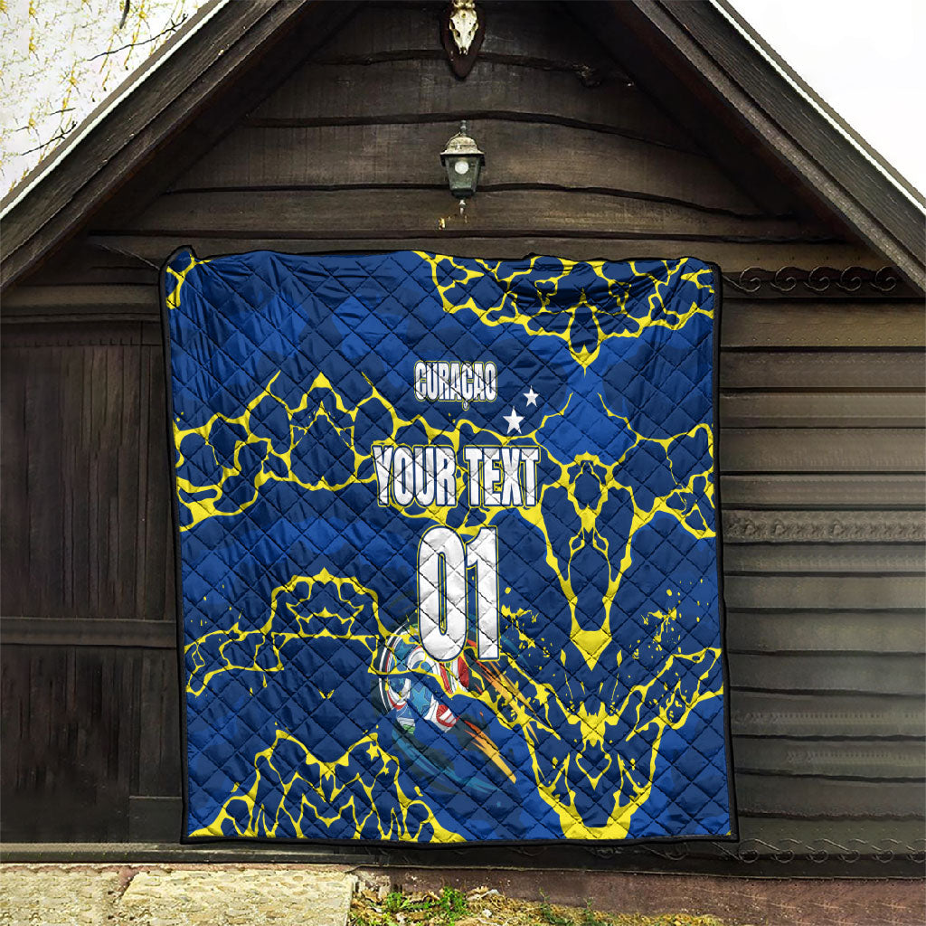 Personalized Curacao Football Quilt Caribbean Splash Paint Soccer Graphic