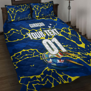 Personalized Curacao Football Quilt Bed Set Caribbean Splash Paint Soccer Graphic