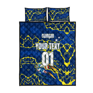 Personalized Curacao Football Quilt Bed Set Caribbean Splash Paint Soccer Graphic