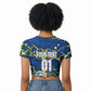 Personalized Curacao Football Raglan Cropped T shirt Caribbean Splash Paint Soccer Graphic