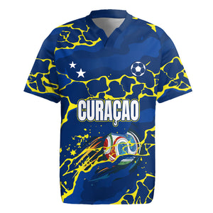 Personalized Curacao Football Rugby Jersey Caribbean Splash Paint Soccer Graphic