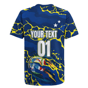 Personalized Curacao Football Rugby Jersey Caribbean Splash Paint Soccer Graphic