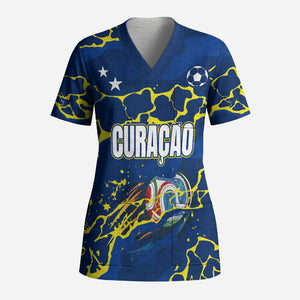 Personalized Curacao Football Scrub Top Caribbean Splash Paint Soccer Graphic