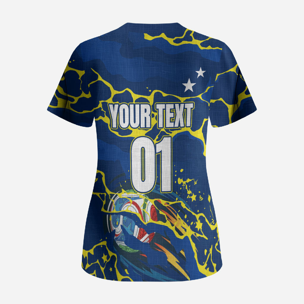 Personalized Curacao Football Scrub Top Caribbean Splash Paint Soccer Graphic