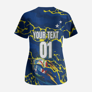 Personalized Curacao Football Scrub Top Caribbean Splash Paint Soccer Graphic