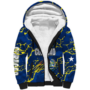 Personalized Curacao Football Sherpa Hoodie Caribbean Splash Paint Soccer Graphic