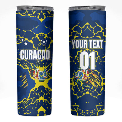 Personalized Curacao Football Skinny Tumbler Caribbean Splash Paint Soccer Graphic