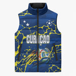 Personalized Curacao Football Sleeveless Puffer Jacket Caribbean Splash Paint Soccer Graphic