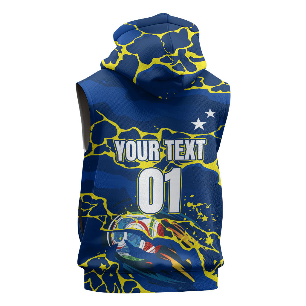 Personalized Curacao Football Sleeveless Zip Hoodie Caribbean Splash Paint Soccer Graphic