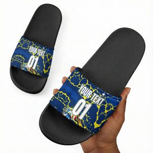 Personalized Curacao Football Slide Sandals Caribbean Splash Paint Soccer Graphic