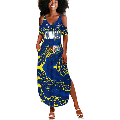 Personalized Curacao Football Summer Maxi Dress Caribbean Splash Paint Soccer Graphic