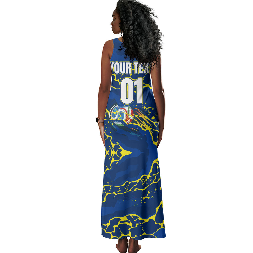 Personalized Curacao Football Tank Maxi Dress Caribbean Splash Paint Soccer Graphic