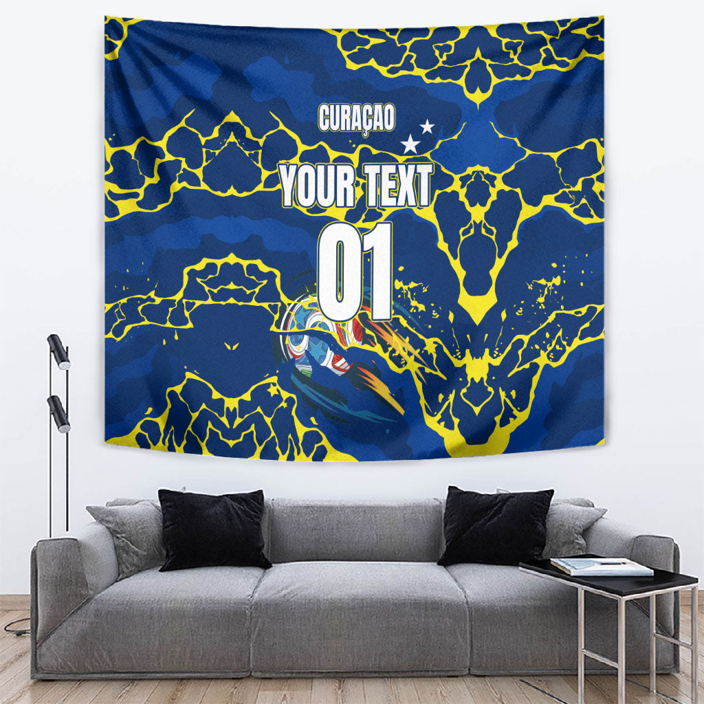 Personalized Curacao Football Tapestry Caribbean Splash Paint Soccer Graphic