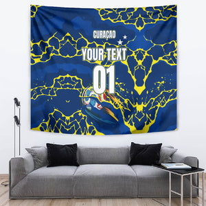 Personalized Curacao Football Tapestry Caribbean Splash Paint Soccer Graphic
