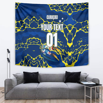 Personalized Curacao Football Tapestry Caribbean Splash Paint Soccer Graphic