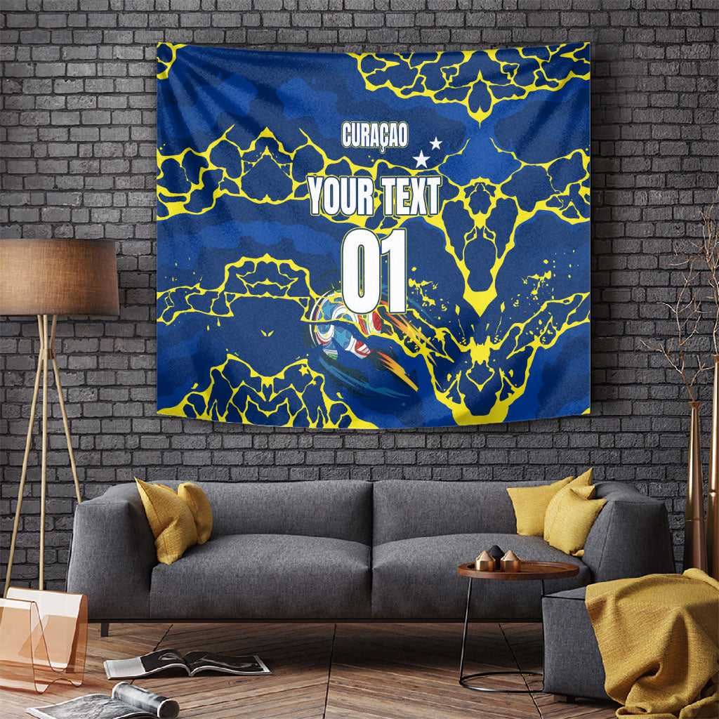 Personalized Curacao Football Tapestry Caribbean Splash Paint Soccer Graphic