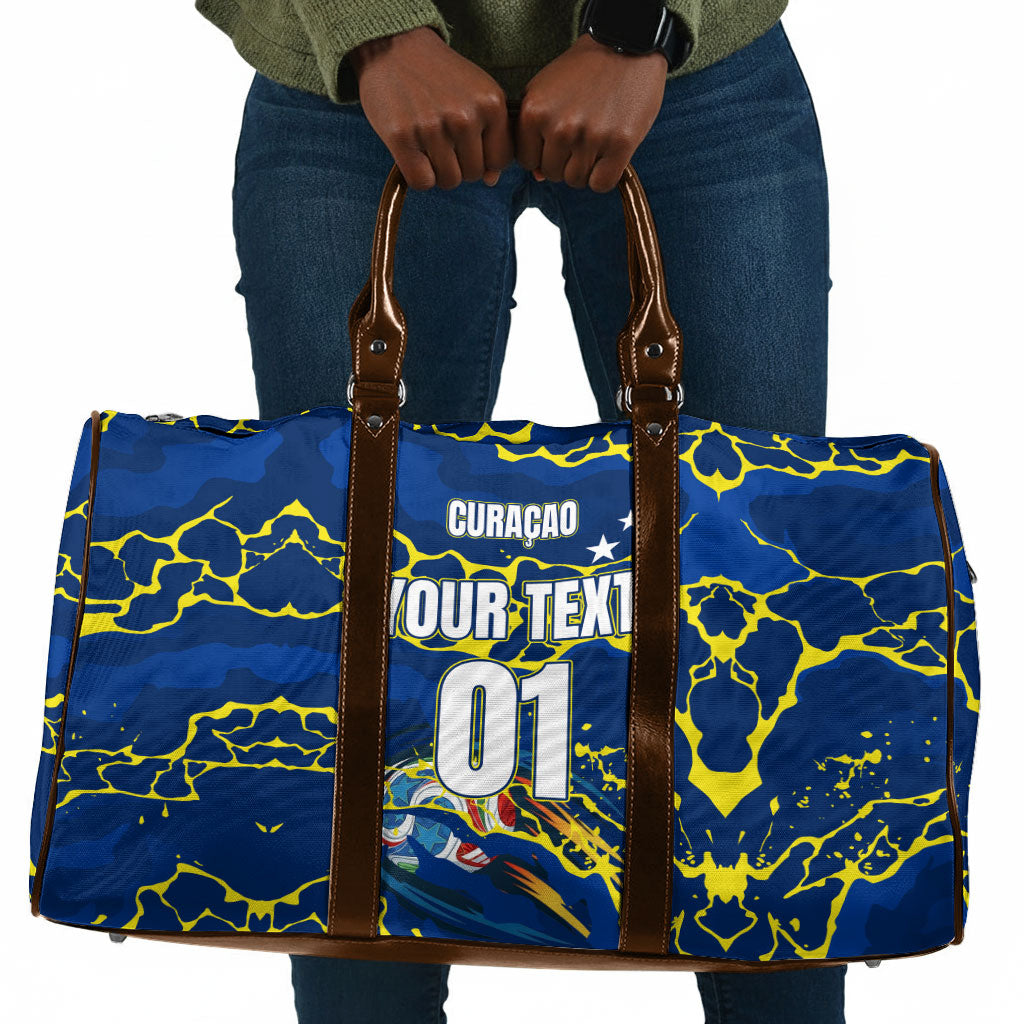 Personalized Curacao Football Travel Bag Caribbean Splash Paint Soccer Graphic