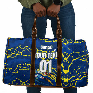 Personalized Curacao Football Travel Bag Caribbean Splash Paint Soccer Graphic