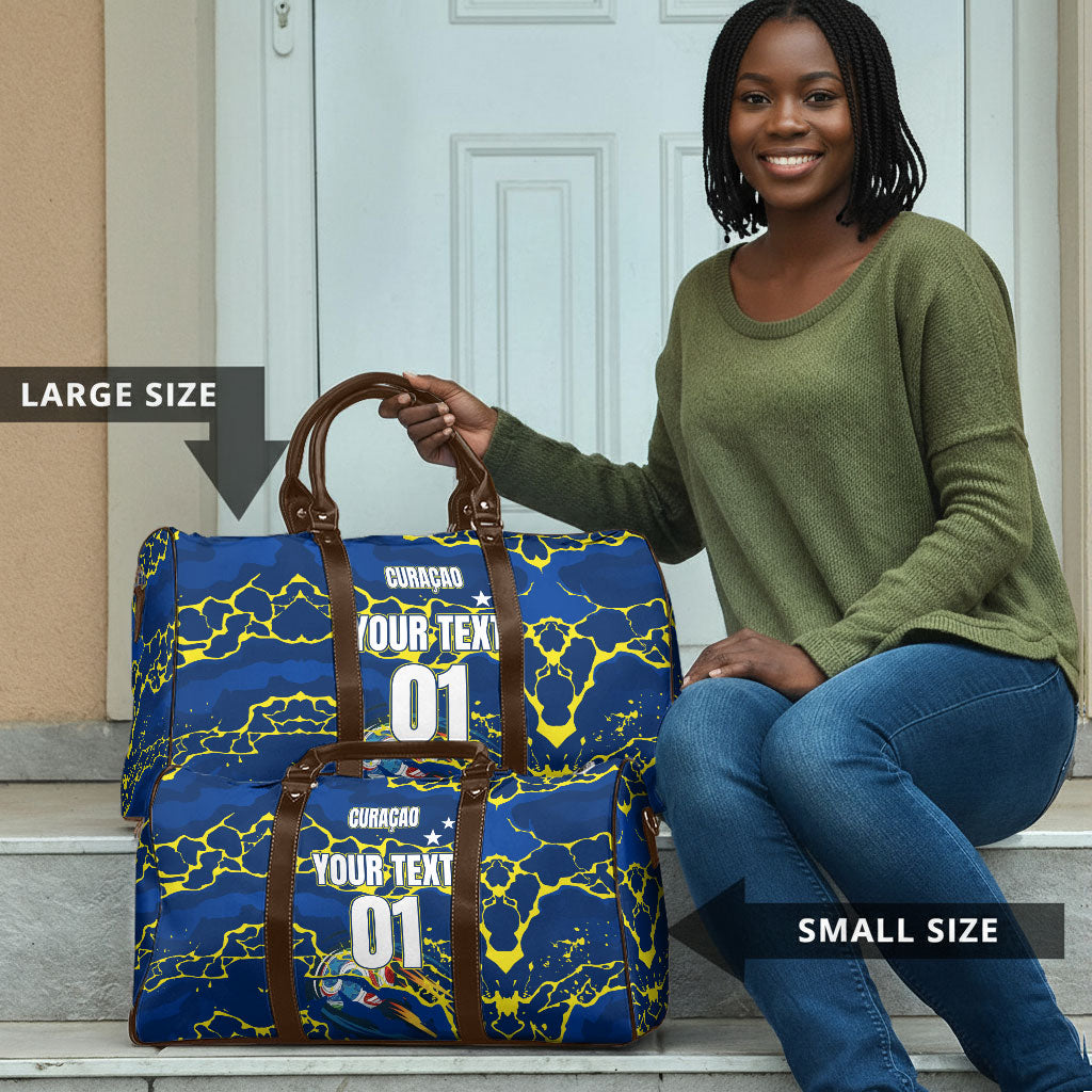 Personalized Curacao Football Travel Bag Caribbean Splash Paint Soccer Graphic