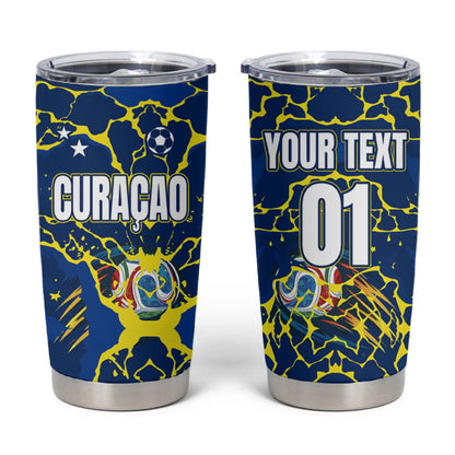 Personalized Curacao Football Tumbler Cup Caribbean Splash Paint Soccer Graphic
