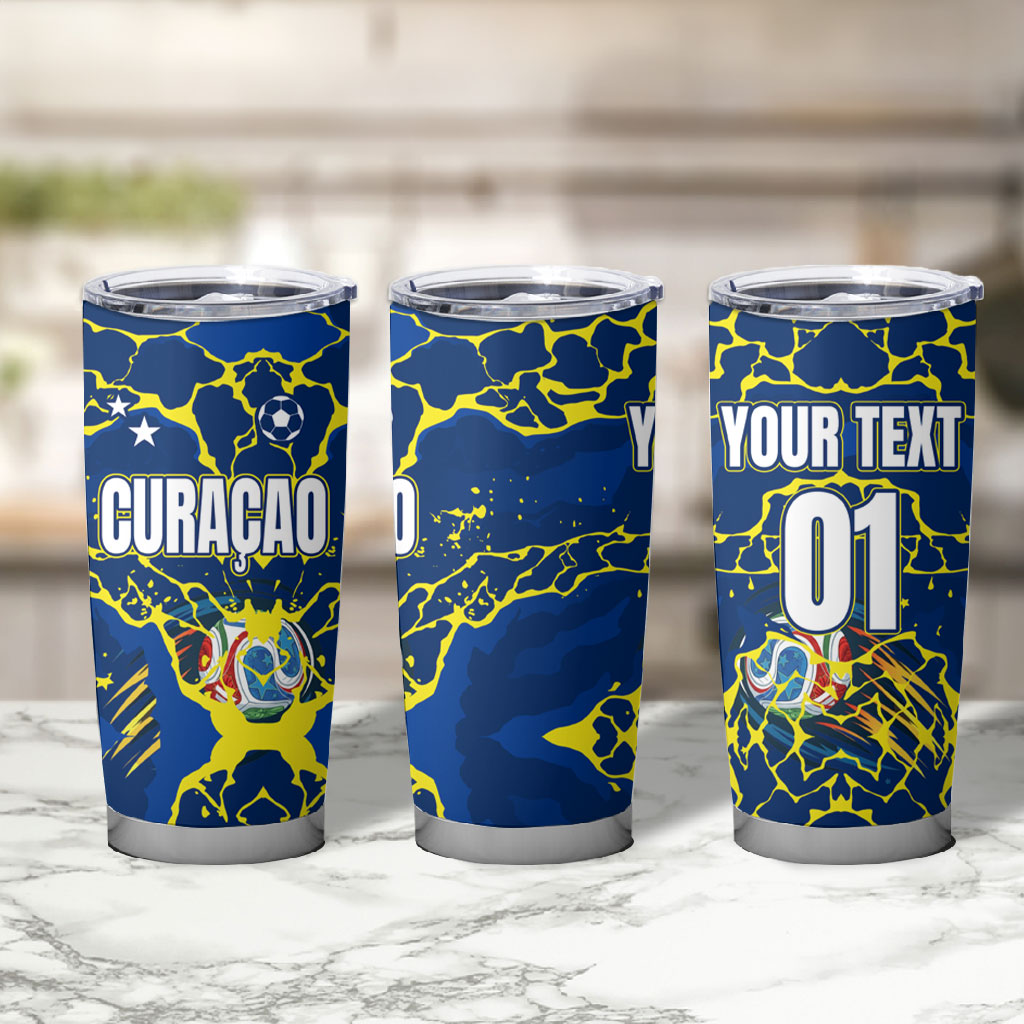 Personalized Curacao Football Tumbler Cup Caribbean Splash Paint Soccer Graphic