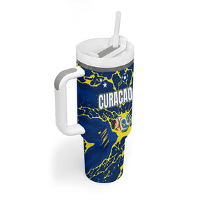 Personalized Curacao Football Tumbler With Handle Caribbean Splash Paint Soccer Graphic