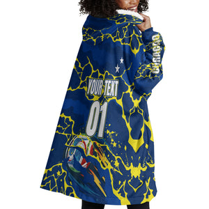 Personalized Curacao Football Wearable Blanket Hoodie Caribbean Splash Paint Soccer Graphic